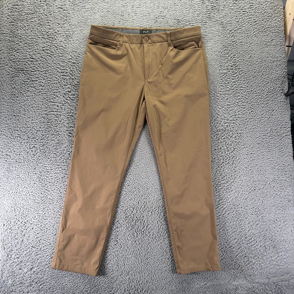 FLX Pant Mens 36x30 Brown Polyester Golf Straight Mesh Lined Sports Performance